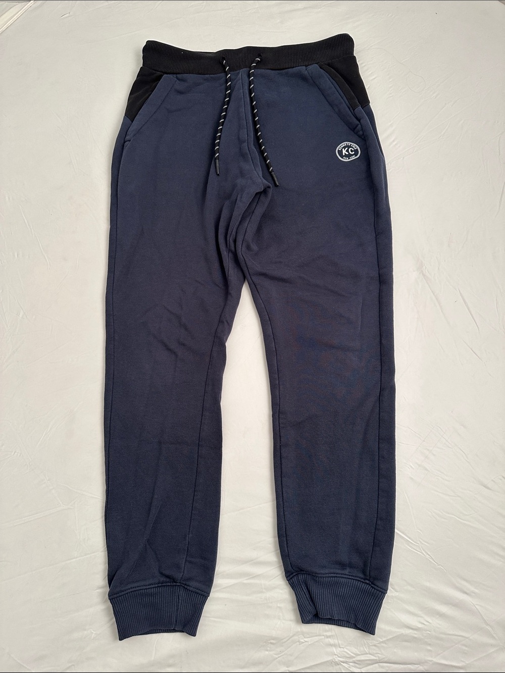 Kenneth Cole navy and black drawstring waist logo jogger pants S